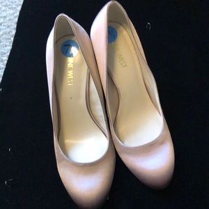 Satin rose colored chunky heels